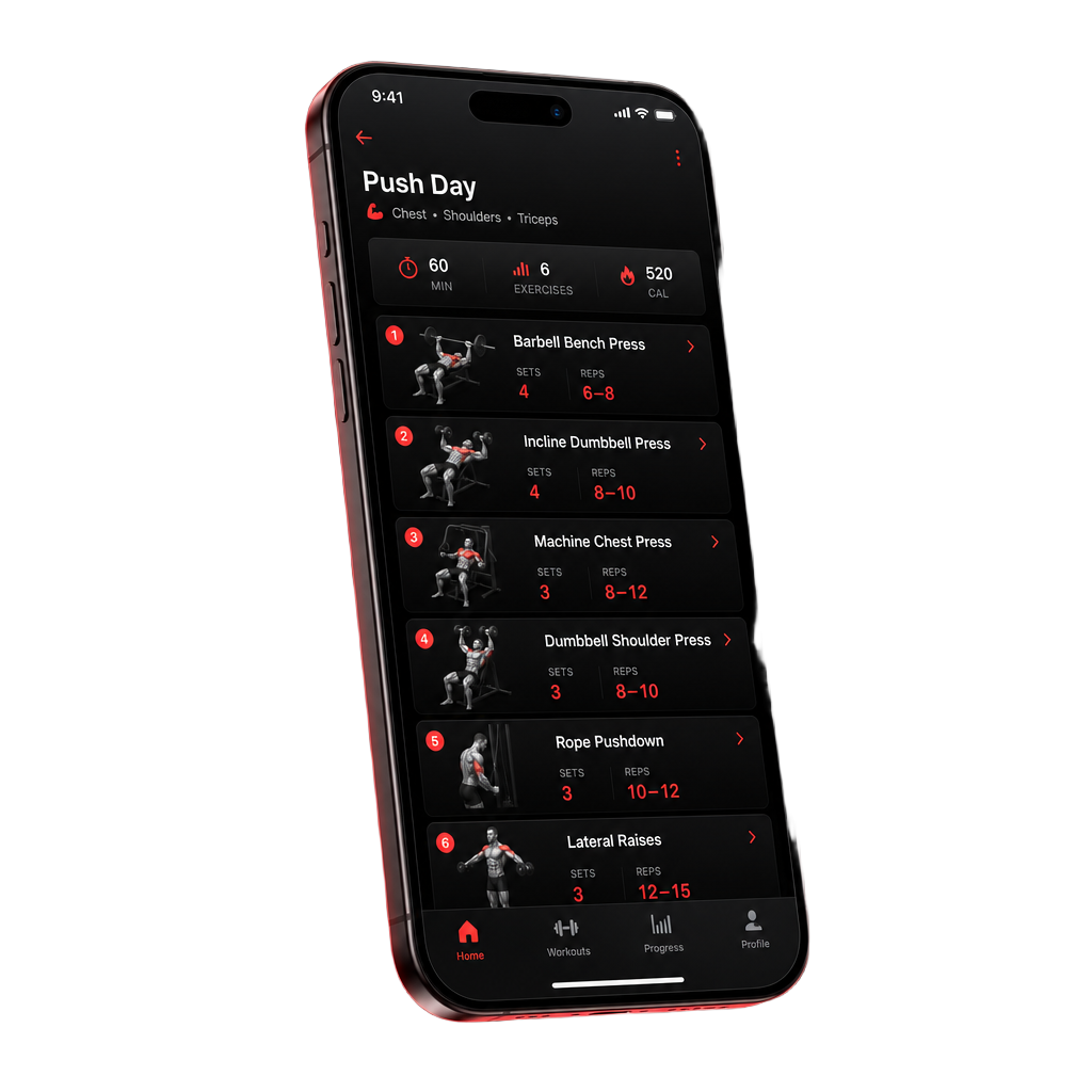 App con programma di allenamento, serie e ripetizioni